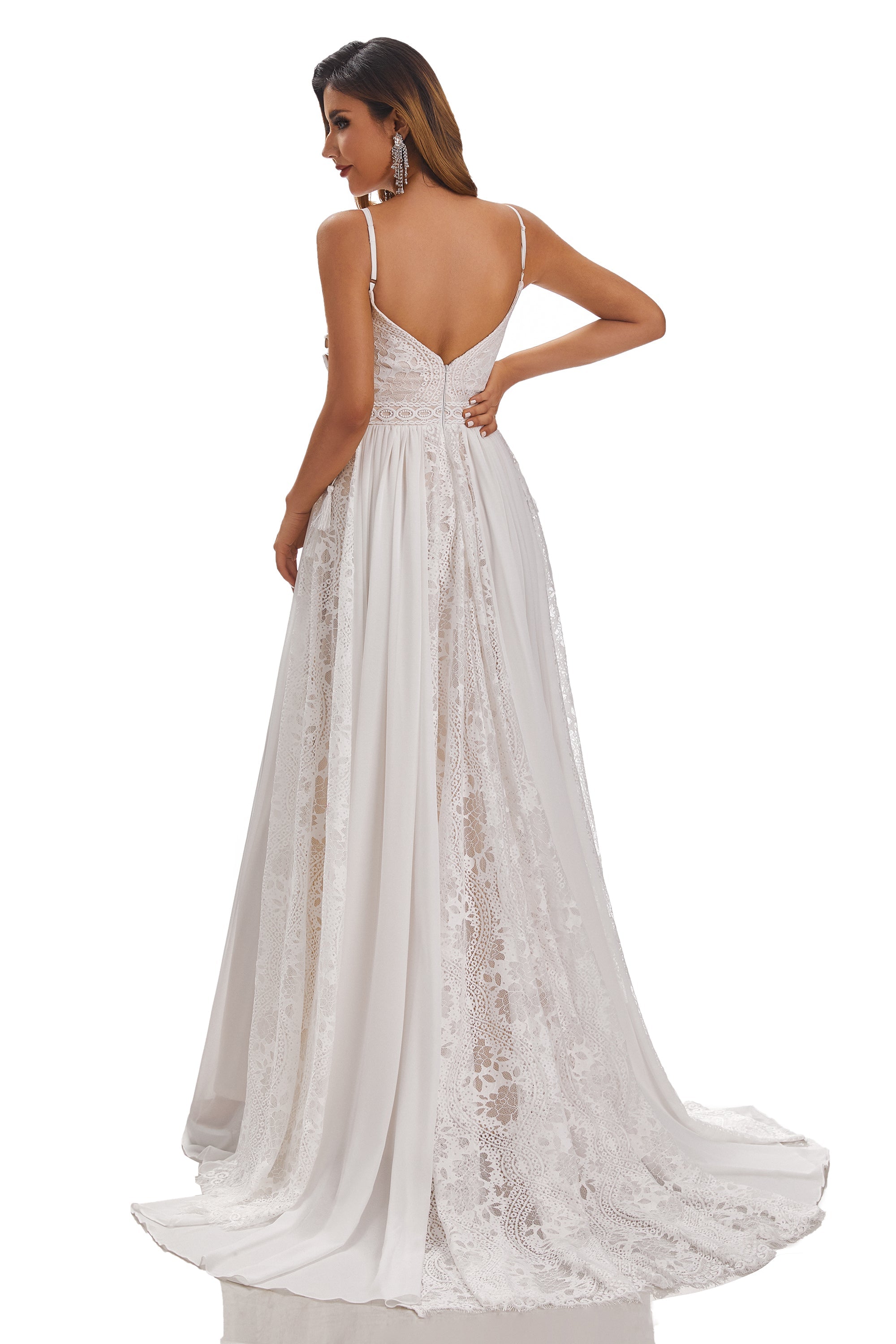 A Line Spaghetti Straps Lace Beach Wedding Dresses