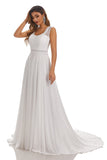 Elegant Sleeveless Lace Appliques Chiffon Beach Wedding Dresses