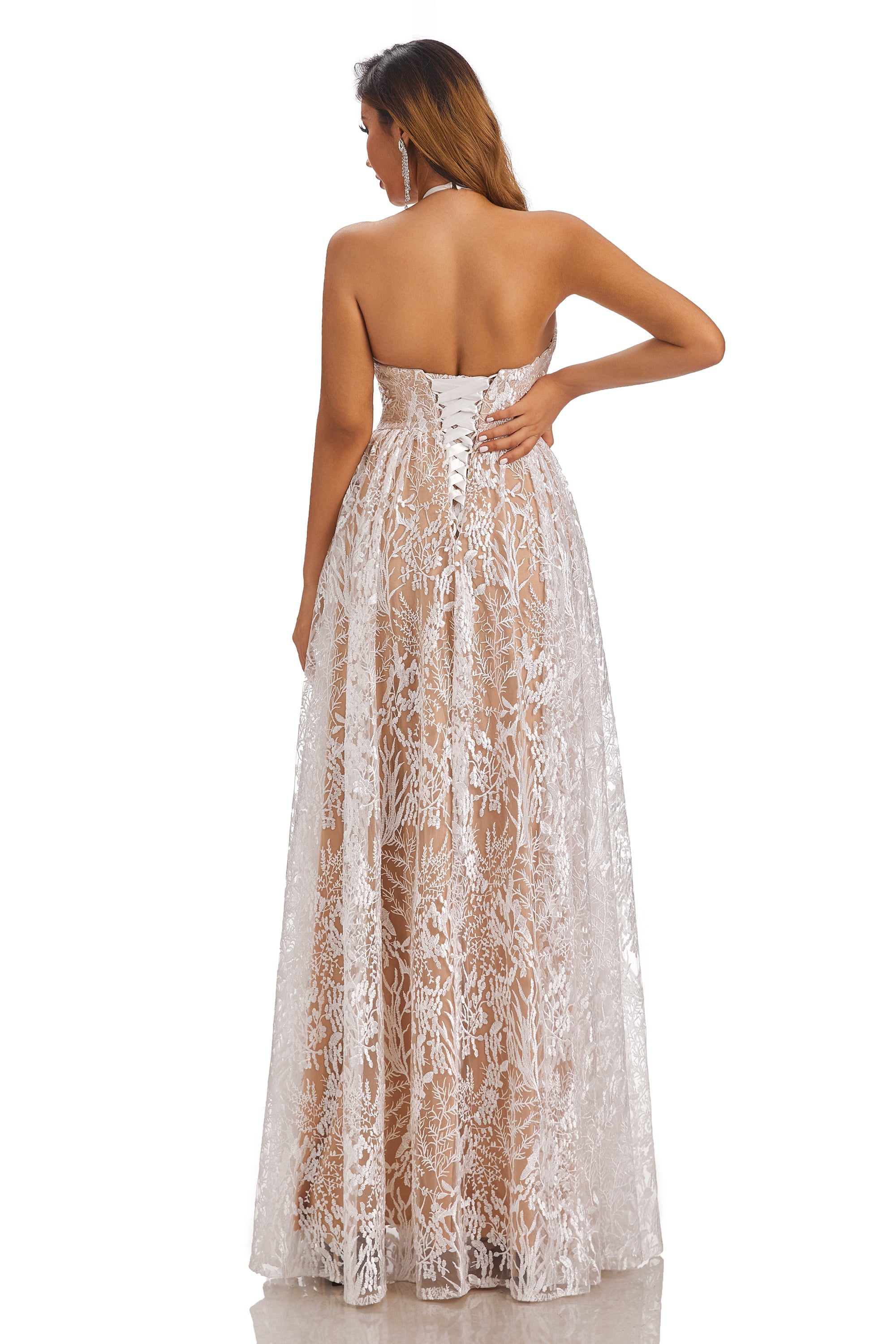 Halter Sleeveless Lace Beach Wedding Dresses