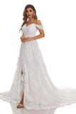 Off The Shoulder Sweetheart A Line Sweep Train Lace Wedding Dresses