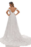 Off The Shoulder Sweetheart A Line Sweep Train Lace Wedding Dresses