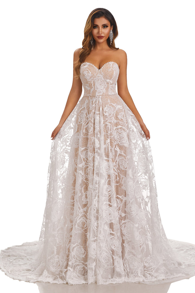 Sweetheart Sleeveless Lace Appliques Wedding Dresses