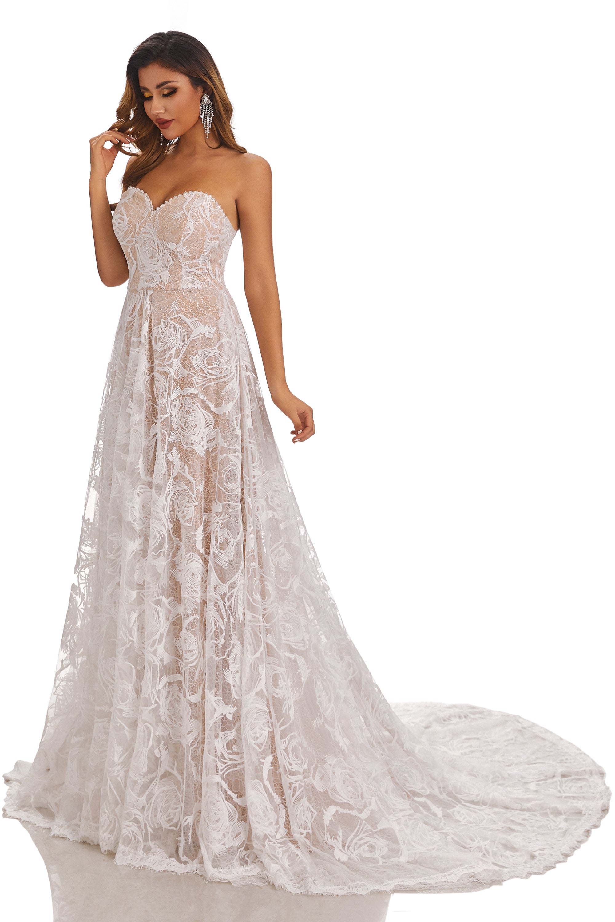 Sweetheart Sleeveless Lace Appliques Wedding Dresses
