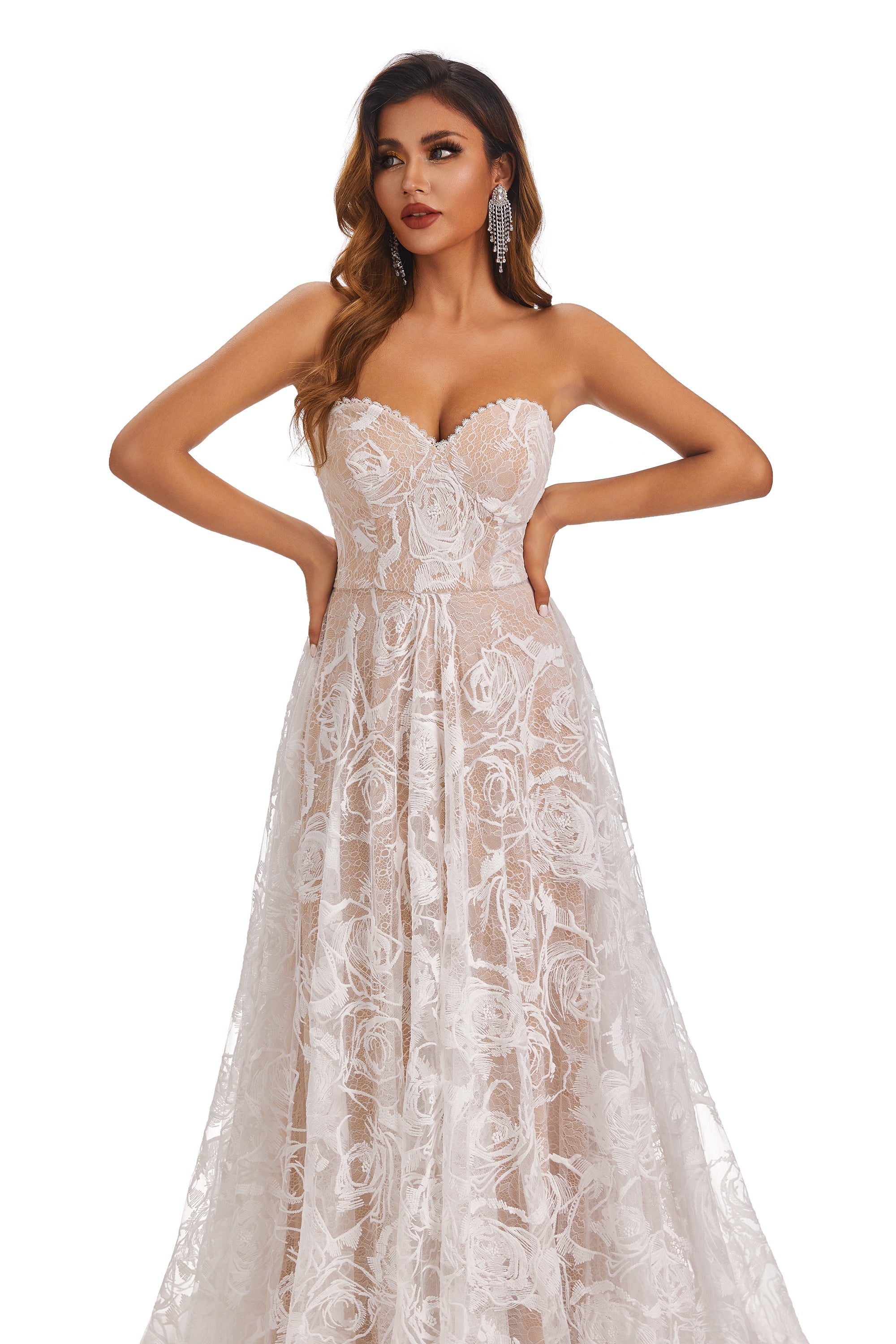 Sweetheart Sleeveless Lace Appliques Wedding Dresses