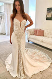 Ivory Satin Gorgeous Lace Spaghetti Strap Vintage Mermaid Wedding Dresses N1777
