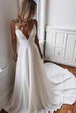Simple Spaghetti Strap Chiffon Beach Wedding Dress with Beading Back N2433
