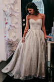 Shiny Sweetheart Silver Prom Dresses Floor Length Strapless Long Evening Dresses N2407