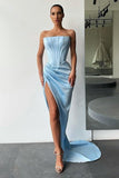 Mermaid Satin Formal Dresses trapless Long Prom Dresses Split Evening Gowns PD0487