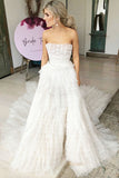 A-Line Strapless Tiered Court Train Ivory Tulle Wedding Dress, Beach Wedding Dress N1507