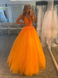 Stunning V-Neck Tulle Appliques Long Prom Dress Y0361