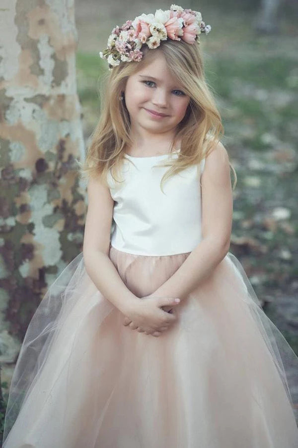 A Line Ankle-Length Sleeveless Tulle Flower Girl Dresses F072