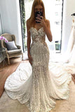 Stunning Lace Applique Sweetheart Strapless Mermaid Wedding Dresses Bridal Dresses N1793