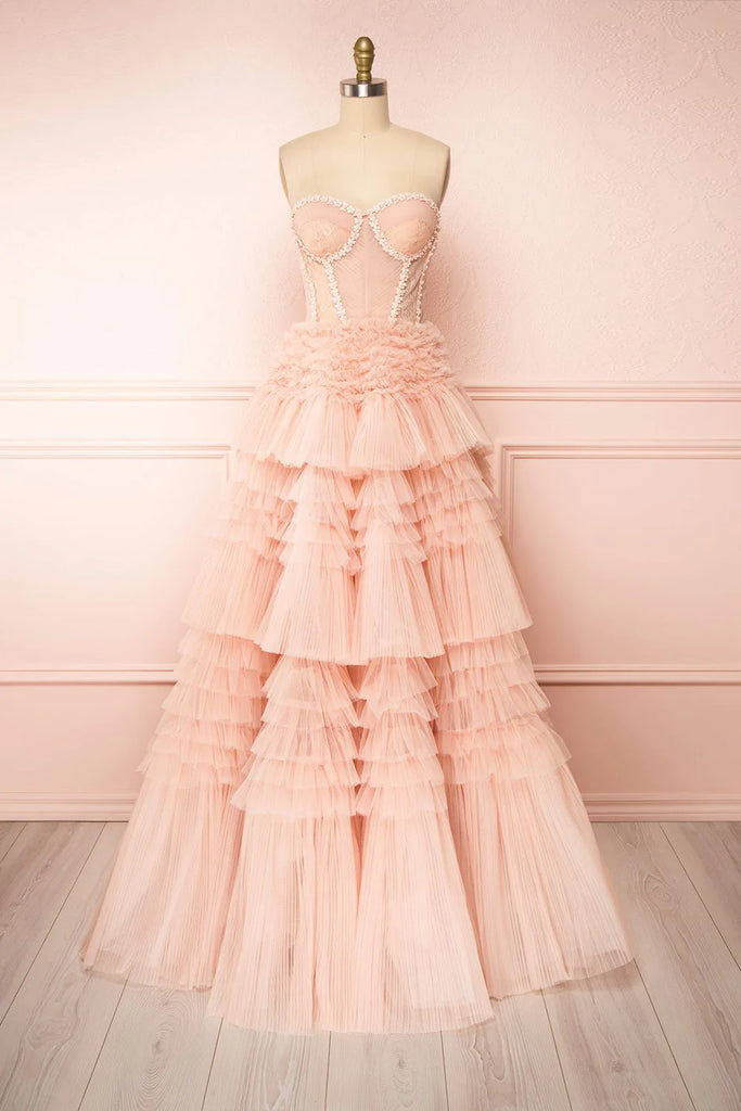 Sweetheart Layers Princess Tulle Long Prom Dresses Y0424