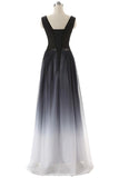 Real Beauty Gradient Chiffon Back Up Lace Prom Dresses