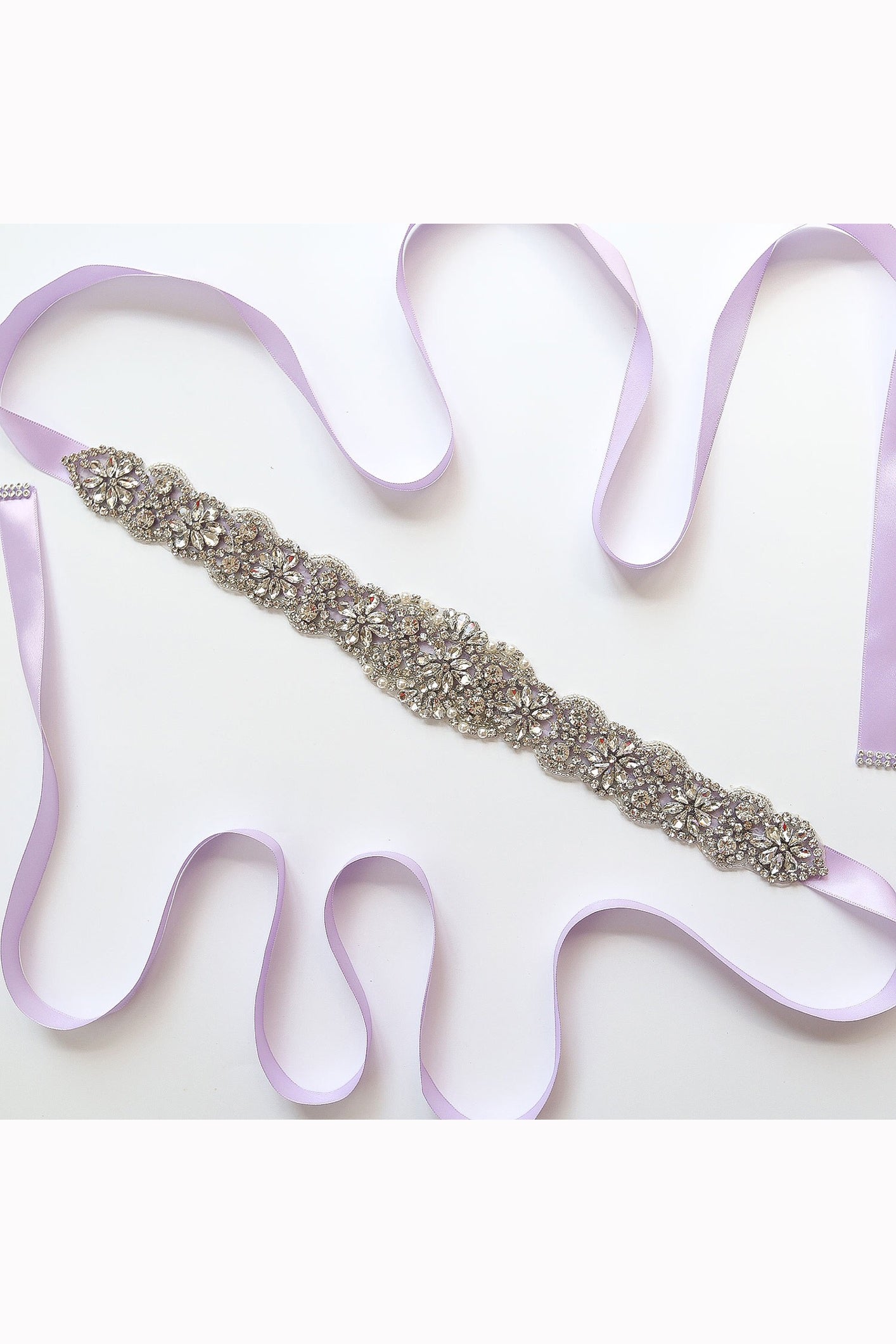 Elegant Long Crystal Sashes with Ribbon Wedding Bridal Sash B01
