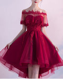 Burgundy Sweetheart High Low Tulle Homecoming Dresses with Lace Wrap N1667