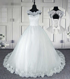 Ball Gown Long Wedding Dresses Gorgeous White Tulle Lace Wedding Gown N1568