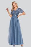 Elegant Sequin V-Neck Short Sleeve Formal Prom Dress TW00044