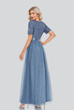 Elegant Sequin V-Neck Short Sleeve Formal Prom Dress TW00044