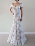 Mermaid Off-the-shoulder Tulle Appliques Lace Beach Wedding Dresses N656