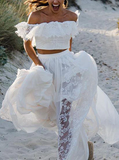 Two Pieces Off The Shoulder Ivory Lace Wedding Dresses Y0119