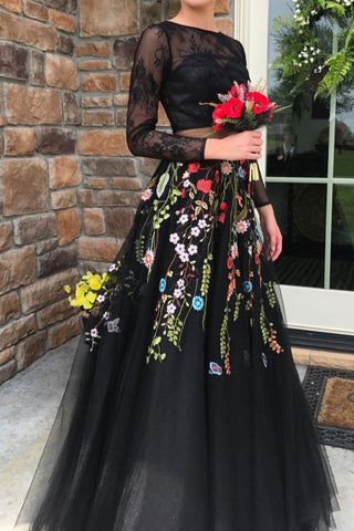 products/Two_Piece_Crew_Long_Sleeves_Black_Lace_Bodice_Prom_Dress_with_Appliques.jpg