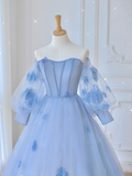 Cute Light Blue Long Sleeves Elegant Princess Dresses Prom Dresses Y0415