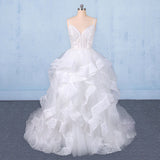 Spaghetti Straps Floor Length Tulle Wedding Dresses with Ruffles Long Bridal Dresses N2347