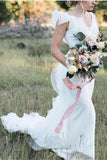 V-Neck Backless Mermaid White Wedding Dresses Long Bridal Dresses N2023