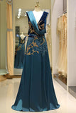 Sparkly V Neck Long Satin Prom Dress with Sequin Belt Beading Evening Dress N1450