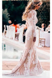 Vintage Long Sleeve Mermaid Lace Applique Wedding Dresses Beach Wedding Gowns N2020