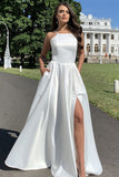 Pretty Spaghetti Straps White Backless Long Prom Dresses