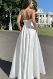 Pretty Spaghetti Straps White Backless Long Prom Dresses