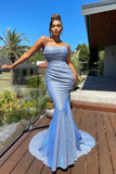 Shiny Mermaid Backless Spaghetti Straps Long Prom Dresses