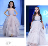 Blush Pink Spaghetti Straps Layers Flower Girl Dresses with Train Cute Flower Girl Dresses F081