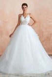Ball Gown Halter Sleeveless Sequins Appliques Tulle Court Train Wedding Dresses WH30368