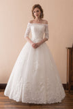 Elegant Ball Gown Off The Shoulder Ivory Lace Wedding Dresses WH30608