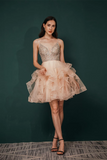 Cute A Line Spaghetti Straps Beading Tulle Knee Length Homecoming Dresses WH341036