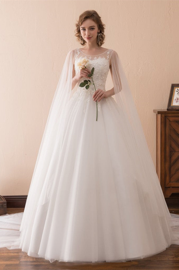 Gorgeous Ball Gown Ivory Lace Floor Length Wedding Dresses With Dresses Shawl WH35607