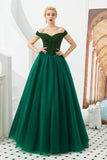 A Line Off The Shoulder Beading Tulle Floor Length Prom Dresses Party Dresses WH38339