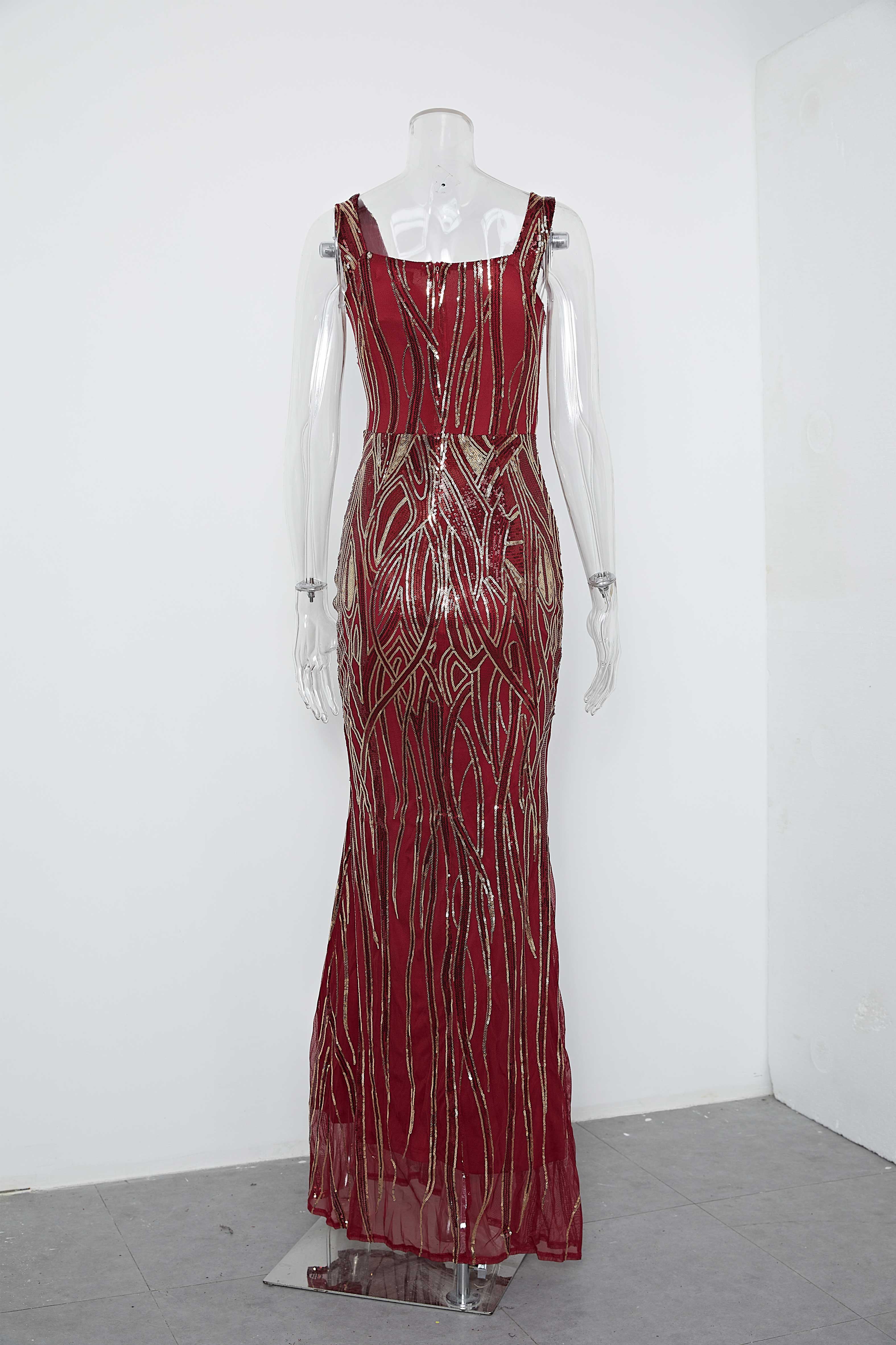 Mermaid Straps V-Neck Sequin Wine Floor Length Party Prom Dresses