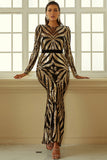 Mermaid Long Sleeve Sequin Party Dresses Elegant Floor-length Gold Evening Gowns