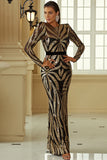 Mermaid Long Sleeve Sequin Party Dresses Elegant Floor-length Gold Evening Gowns