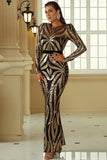 Mermaid Long Sleeve Sequin Party Dresses Elegant Floor-length Gold Evening Gowns