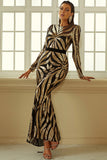 Mermaid Long Sleeve Sequin Party Dresses Elegant Floor-length Gold Evening Gowns