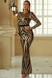 Mermaid Long Sleeve Sequin Party Dresses Elegant Floor-length Gold Evening Gowns