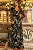 Sparkly Long Sleeve V-Neck Party Dresses Sequins Black and Gold A Line Evening Dresses