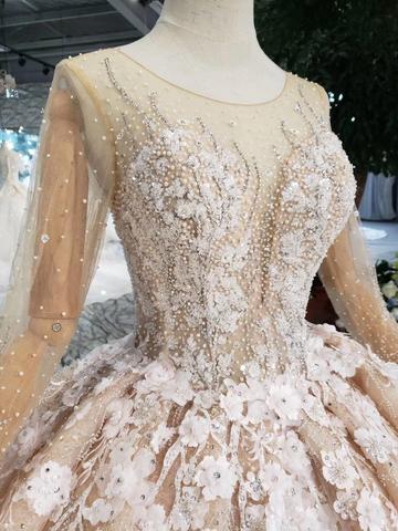 Princess Long Sleeves Ball Gown Wedding Dresses Puffy Wedding Gown with Beads N1630