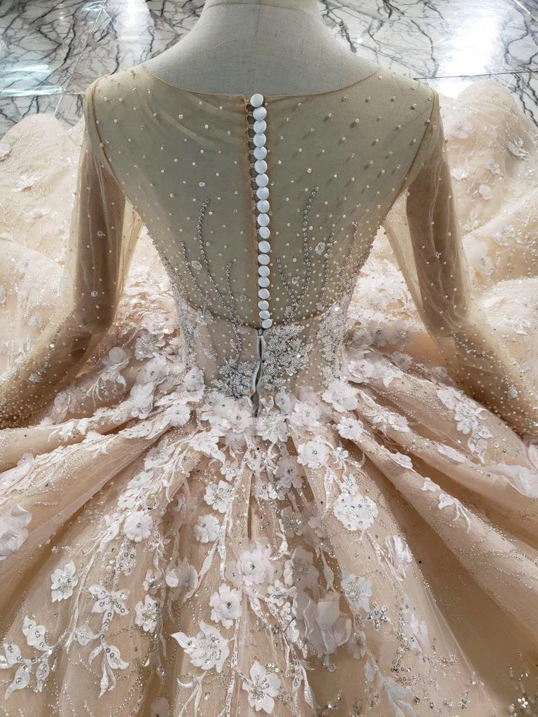 Princess Long Sleeves Ball Gown Wedding Dresses Puffy Wedding Gown with Beads N1630