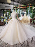 Off White High Neck Ball Gown Wedding Dresses Open Back Beaded Bridal Dresses N1631